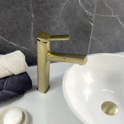 Robinet mitigeur vasque avec bec extractible Doré brossé - Graffias