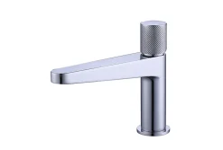 Robinet pour lavabo vasque et évier design en laiton peu bruyant et avec aérateur économie d'eau - H. 16,3cm - Chrome