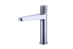 Robinet pour lavabo vasque et évier design en laiton peu bruyant et économe en eau - H. 21,5cm - Chrome