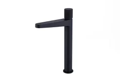 Robinet pour lavabo vasque et évier design en laiton peu bruyant et avec aérateur économie d'eau - H. 31cm - Noir mat