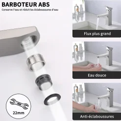 Robinet Salle Bain Carrée Mitigeur de lavabo Eau Froide Chaude Disponible Robinet Lavabo en Acier Inoxydable Mousseur Démontable