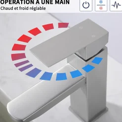 Robinet Salle Bain Carrée Mitigeur de lavabo Eau Froide Chaude Disponible Robinet Lavabo en Acier Inoxydable Mousseur Démontable