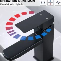 Robinet Salle Bain Noir Mitigeur Lavabo en Laiton Mitigeur Salle de Bain Contient des Tuyaux Chauds et Froids