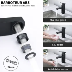 Robinet Salle Bain Noir Mitigeur Lavabo en Laiton Mitigeur Salle de Bain Contient des Tuyaux Chauds et Froids