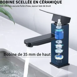 Robinet Salle Bain Noir Mitigeur Lavabo en Laiton Mitigeur Salle de Bain Contient des Tuyaux Chauds et Froids