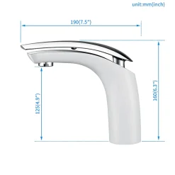 Robinet Salle de Bain Blanc Mitigeur de Lavabo En Laiton de Qualité Robinetterie pour Lavabo Hauteur sous Bec 125mm