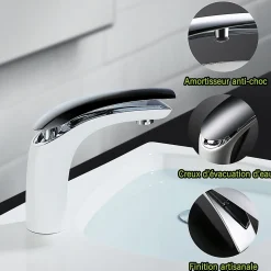 Robinet Salle de Bain Blanc Mitigeur de Lavabo En Laiton de Qualité Robinetterie pour Lavabo Hauteur sous Bec 125mm