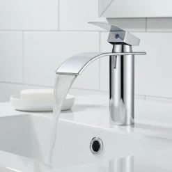 Robinet Salle de Bain Cascade Mitigeur de Lavabo Design Moderne pour Vasque Chromé en Inox