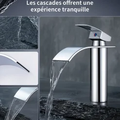 Robinet Salle de Bain Cascade Mitigeur de Lavabo Design Moderne pour Vasque Chromé en Inox