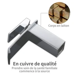 Robinet Salle de Bain Cascade Robinet de Lavabo en Laiton Mitigeur de Salle de Bain Chromé Forme Carré