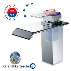 Robinet Salle de Bain Cascade Robinet de Lavabo en Laiton Mitigeur de Salle de Bain Chromé Forme Carré