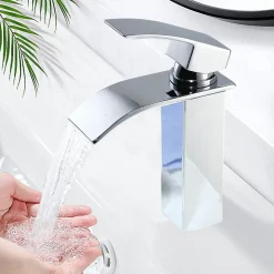 Robinet Salle de Bain Cascade Mitigeur de Lavabo en Laiton Robinet à Deux Voies Chromé