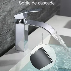 Robinet Salle de Bain Cascade Mitigeur de Lavabo en Laiton Robinet à Deux Voies Chromé