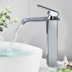 Robinet Salle de Bain Cascade Mitigeur de Lavabo Haut Robinetterie pour Vasque Chromé Design Moderne