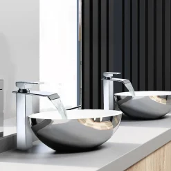 Robinet Salle de Bain Cascade Mitigeur de Lavabo Haut Robinetterie pour Vasque Chromé Design Moderne