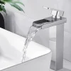 Robinet Salle de Bain Cascade Haut Mitigeur pour Vasque Chromé Robinet Design Moderne Corps en Acier Inox