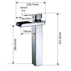 Robinet Salle de Bain Cascade Haut Mitigeur pour Vasque Chromé Robinet Design Moderne Corps en Acier Inox