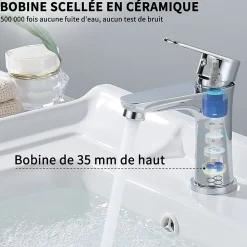 Robinet Salle de Bain Chromé Mitigeur de Lavabo à Deux Voies pour Salle de Bain Robinet Lavabo en Acier Inox