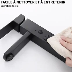 Robinet Salle de Bain Haut Mitigeur Salle Bain pour Vasque Robinet de Lavabo avec Poignée Carré Design Moderne Noir