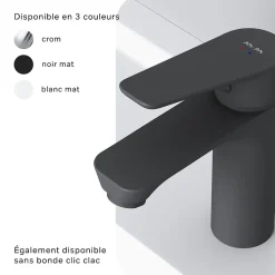 Robinet Salle de Bain Mitigeur lavabo avec bonde clic clac, Noir, taille S, FTA82122 AM.PM