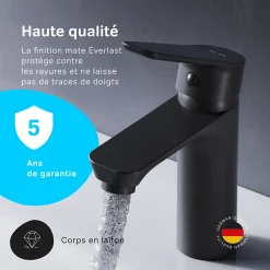 Robinet Salle de Bain Mitigeur lavabo avec bonde clic clac, Noir, taille S, FTA82122 AM.PM