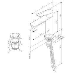 Robinet Salle de Bain Mitigeur lavabo avec bonde clic clac, Noir, taille S, FTA82122 AM.PM