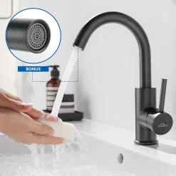 Robinet Salle de Bain Mitigeur lavabo, Noir , Auralum Max Robinet lavabo en Laiton , Froide/Chaude