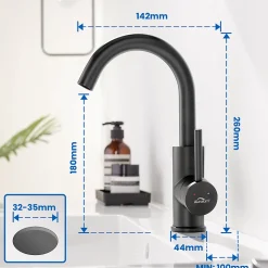 Robinet Salle de Bain Mitigeur lavabo, Noir , Auralum Max Robinet lavabo en Laiton , Froide/Chaude