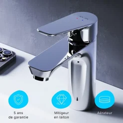 Robinet Salle de Bain Mitigeur de lavabo avec bonde clic clac, Chromé, taille S, FTA82200 AM.PM