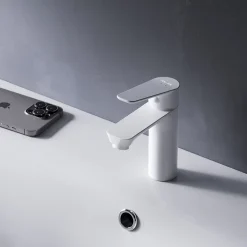 Robinet Salle de Bain Mitigeur de lavabo avec bonde clic clac, Blanc, taille S, FTA82133 AM.PM