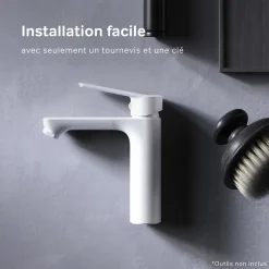 Robinet Salle de Bain Mitigeur de lavabo avec bonde clic clac, Blanc, taille S, FTA82133 AM.PM