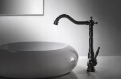 Robinet Salle De Bain Mitigeur Lavabo Haut Retro Noir Monocommande