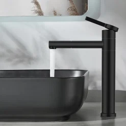 Robinet Salle de Bain Noir Mitigeur pour Vasque Haut Bec Pivotant Robinetterie de Lavabo en Acier Inox Design Moderne