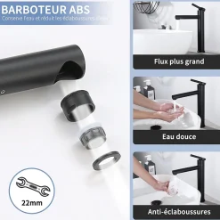 Robinet Salle de Bain Noir Mitigeur pour Vasque Haut Bec Pivotant Robinetterie de Lavabo en Acier Inox Design Moderne
