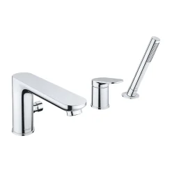 Robinetterie de baignoire à 3 trous : Robinet, Levier et Douchette à main - Chrome - 24x24,8x20,3cm - Wave