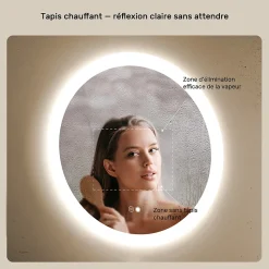 Rond Miroir Salle de Bain 80cm, Miroir led avec Tactile, Systeme Couleur DUAL LED et Fonction Anti-buée