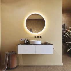 Rond Miroir Salle de Bain 80cm, Miroir led avec Tactile, Systeme Couleur DUAL LED et Fonction Anti-buée