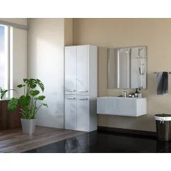 RORY - Armoire de salle de bain avec panier - Poignées minimalistes - 174x60x30 cm - Colonne de rangement