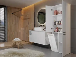 RORY - Armoire de salle de bain avec panier - Poignées minimalistes - 174x60x30 cm - Colonne de rangement