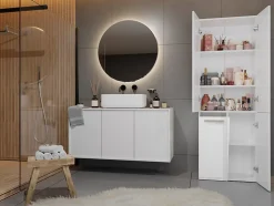 RORY - Armoire de salle de bain avec panier - Poignées minimalistes - 174x60x30 cm - Colonne de rangement