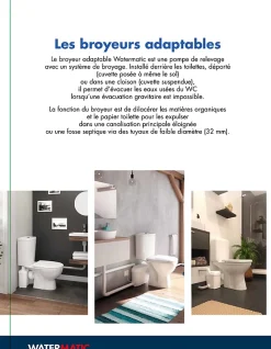 Sanibroyeur pour WC à relevage intégrée 3 entrées WATERMATIC W16P pour évacuation de 1 WC suspendu+1 bidet+1 douche+1 lavabo