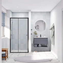 SAT PROJECT Porte de douche 100x185cm coulissante avec profilé noir mat (SATPROMUD100CT)