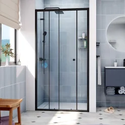 SAT PROJECT Porte de douche 100x185cm coulissante avec profilé noir mat (SATPROMUD100CT)