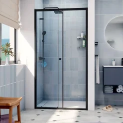 SAT PROJECT Porte de douche 100x185cm coulissante avec profilé noir mat (SATPROMUD100CT)