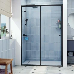 SAT PROJECT Porte de douche 140x185cm coulissante avec profilé noir mat (SATPROMUD140CT)