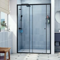 SAT PROJECT Porte de douche 140x185cm coulissante avec profilé noir mat (SATPROMUD140CT)