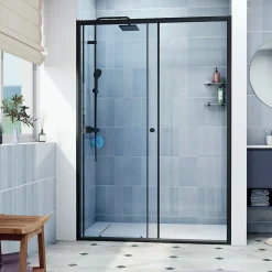 SAT PROJECT Porte de douche 140x185cm coulissante avec profilé noir mat (SATPROMUD140CT)