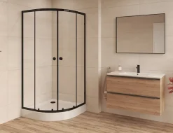 SAT PROJECT Douche quart de cercle 80x80cm coulissante avec profilé noir mat (SATPROMUS80CT)