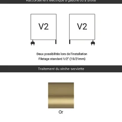 Sèche-serviette doré - (HxL) 1140x500 mm - 600 Watts - 591 Watt - ALE1140-500V2BRA
