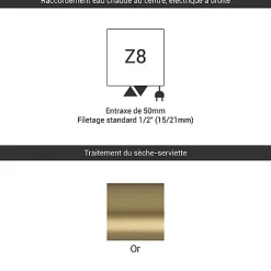 Sèche-serviette doré - (HxL) 1140x500 mm - 600 Watts - 591 Watt - ALE1140-500Z8BRA